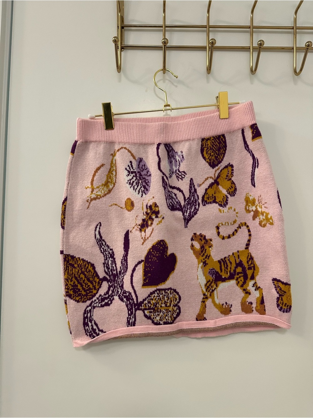 Pink Floral & Tiger Knit Mini Skirt